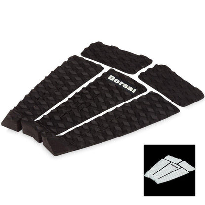 DORSAL Five 5 Piece EVA Surfboard Deck Traction Pads with Kicker Tail for Stomp Skimboards, Surf Boards, Fish Board, Funboard Black/White